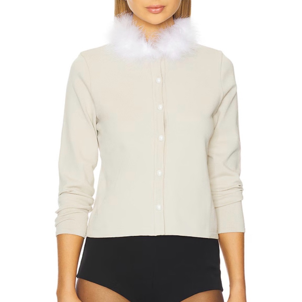 Sleeper Cream Cardigan with White Feather Collar